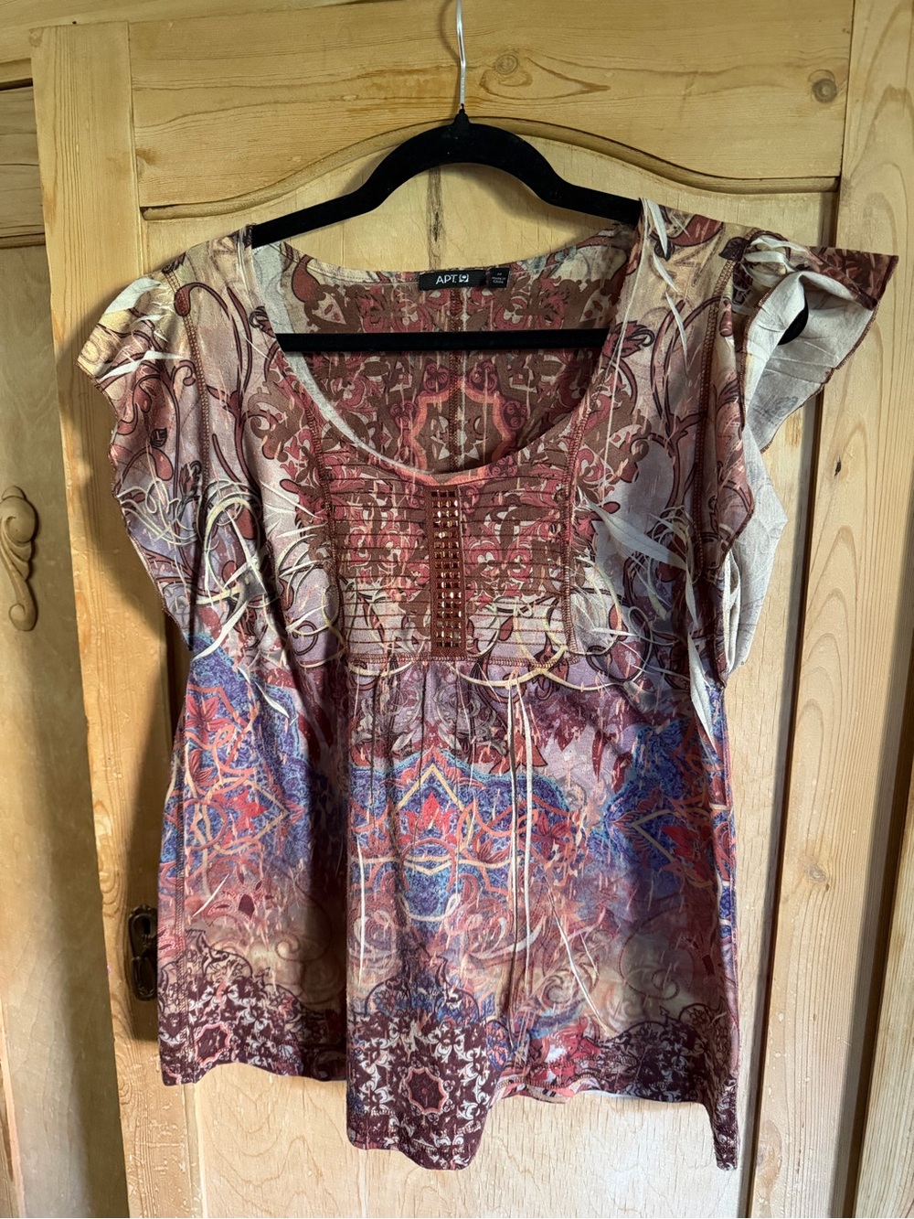 Apt. 9 Multicolor Paisley Print Cap-Sleeve Blouse in Beige, Brown & Blue